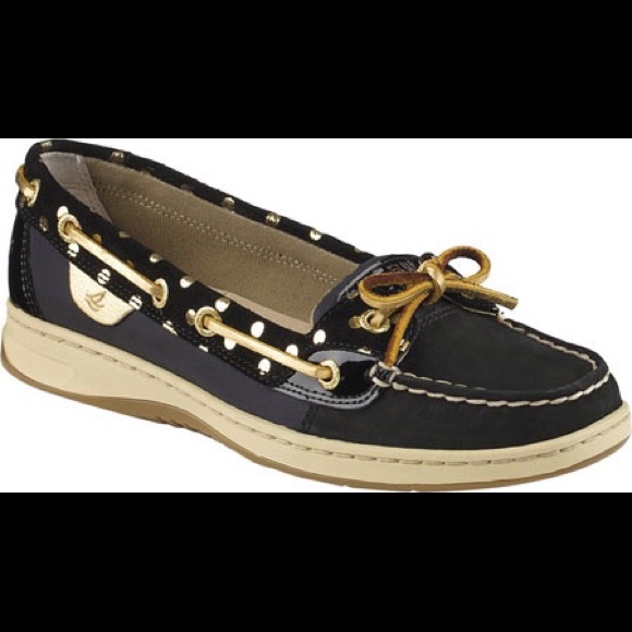 Sperry Shoes - Womens sperrys, gold polka dot